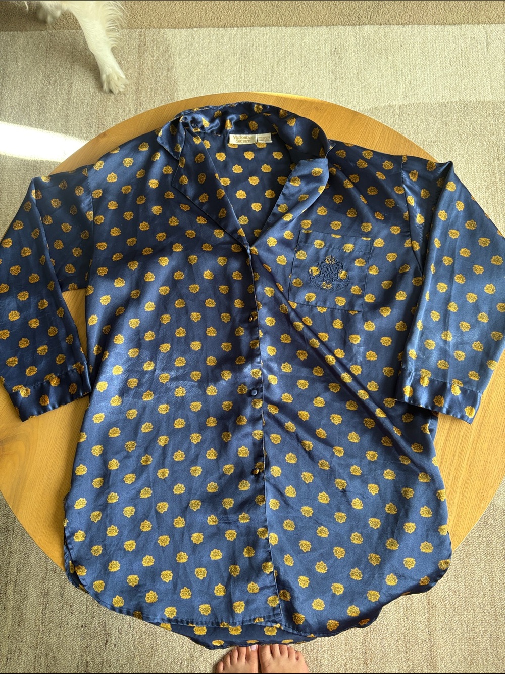 Victoria's Secret Navy Button-Down Shirt with Gold Dot Print